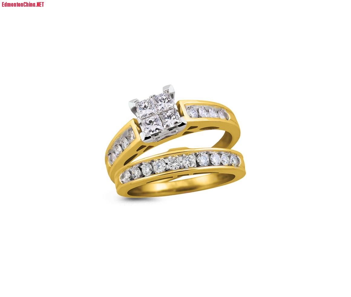 PRINCESSA 2CT TW YELLOW GOLD BRIDAL SET