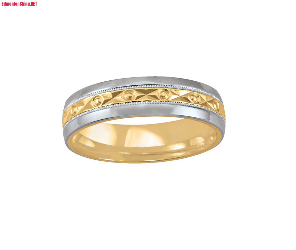 10K TWO TONE DECORATED CENTER WEDDING BAND