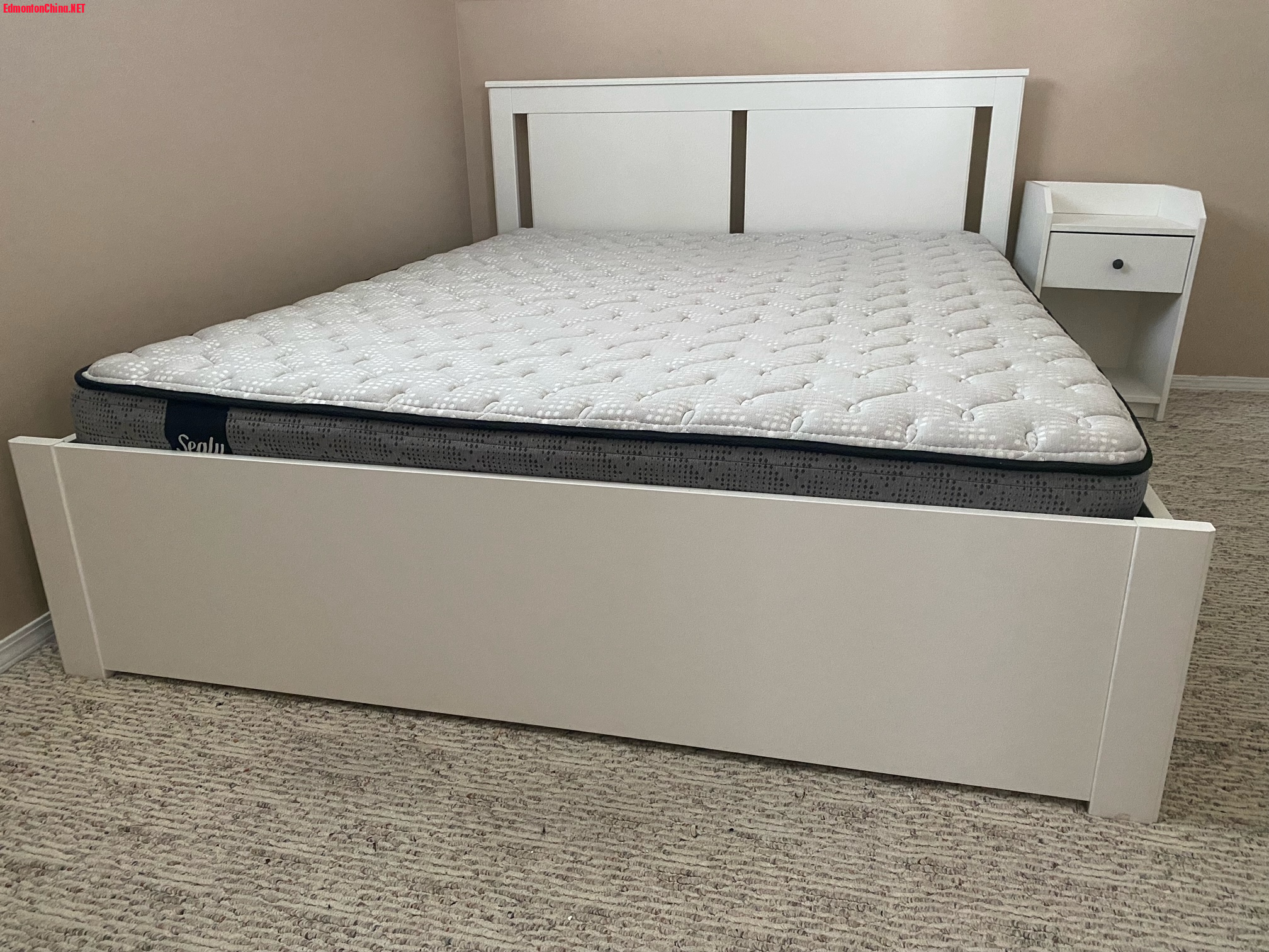 Queen size white SONGESAND Bed frame  Slatted bed base  Center support beam.jpeg